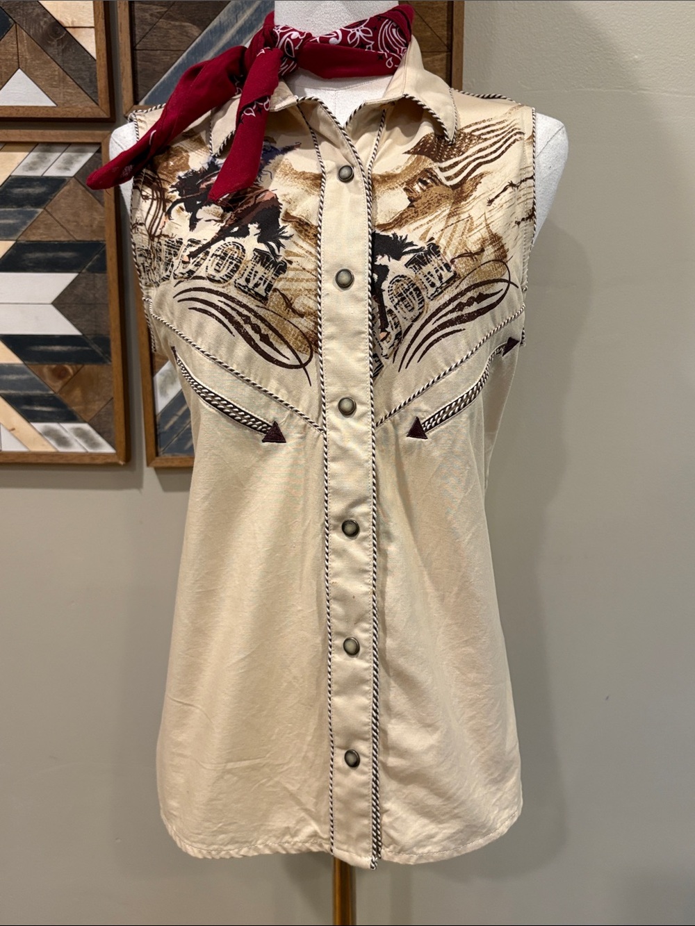 Vintage Panhandle Slim Country Western Snap Front Rodeo Sleeveless Top M *As-Is*